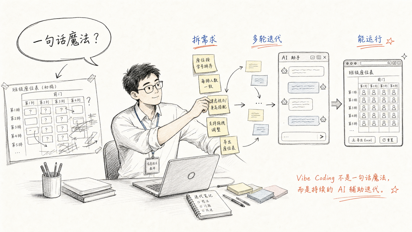 本册作者把一句话需求拆成多轮迭代