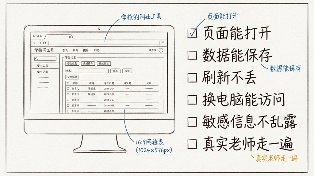 校园 Web 项目上线前最小检查单卡片