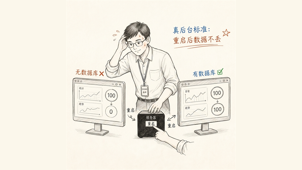 手绘插图:用重启服务的测试方法,验证数据是否真正实现了持久化保存