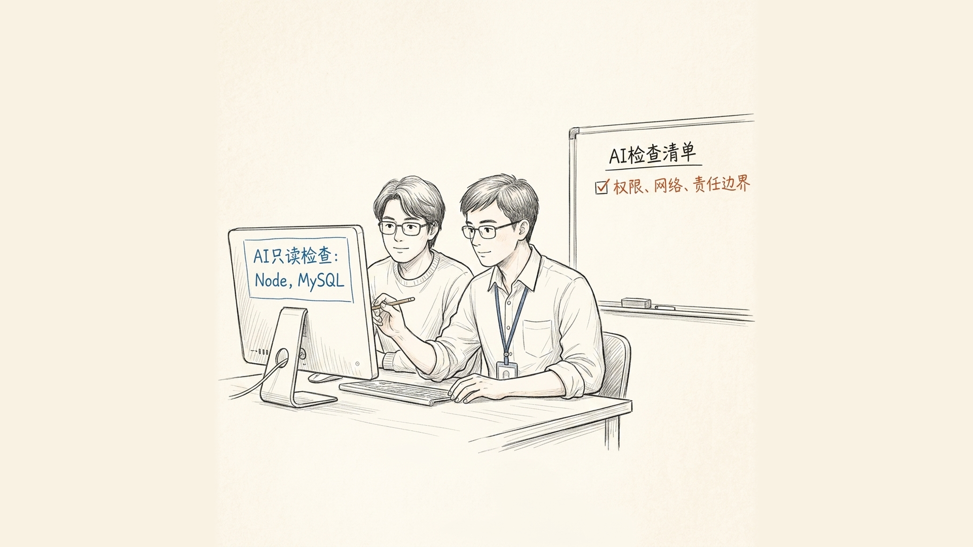 手绘说明图:Agent 只读检查项目条件,老师和学校相关人员确认权限、网络和责任边界