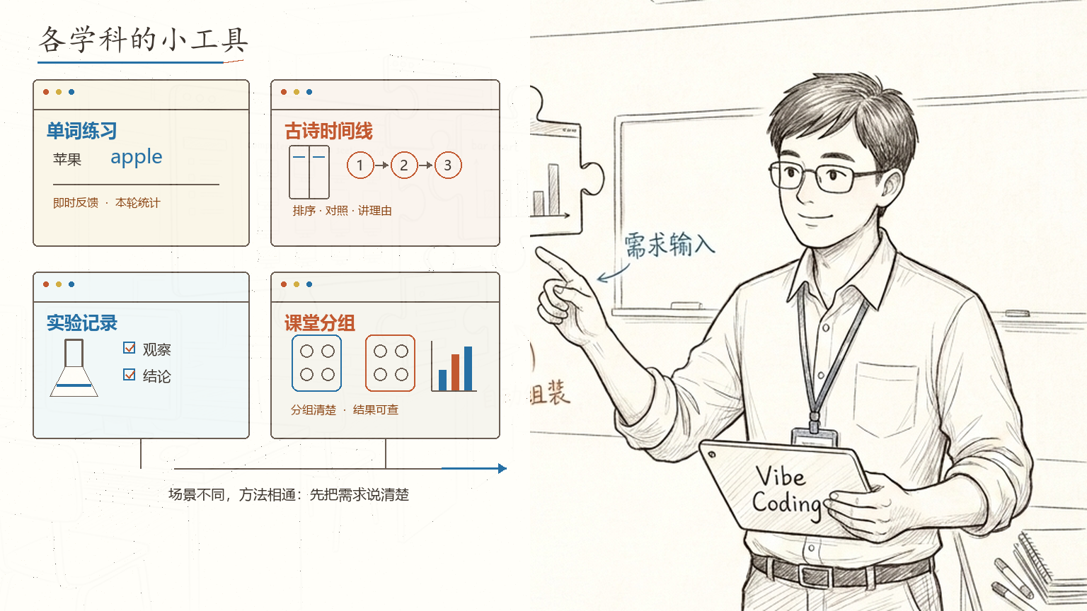 信息科技教师作者引导各学科老师用 AI 组装教学与校园小工具